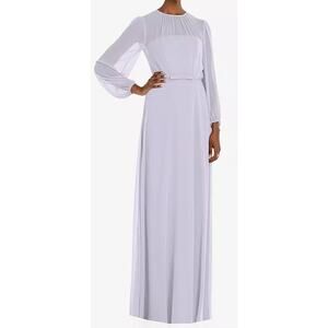 Dessy Strapless Chiffon Long Sleeve Maxi Dress Silver Dove Size 4R NWT
